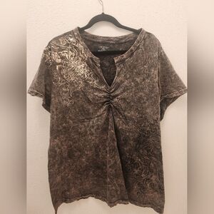 Y2K Tatoo Print Acid Wash T-Shirt Lane Bryant 26/28 W/Bedazzled Embelishments